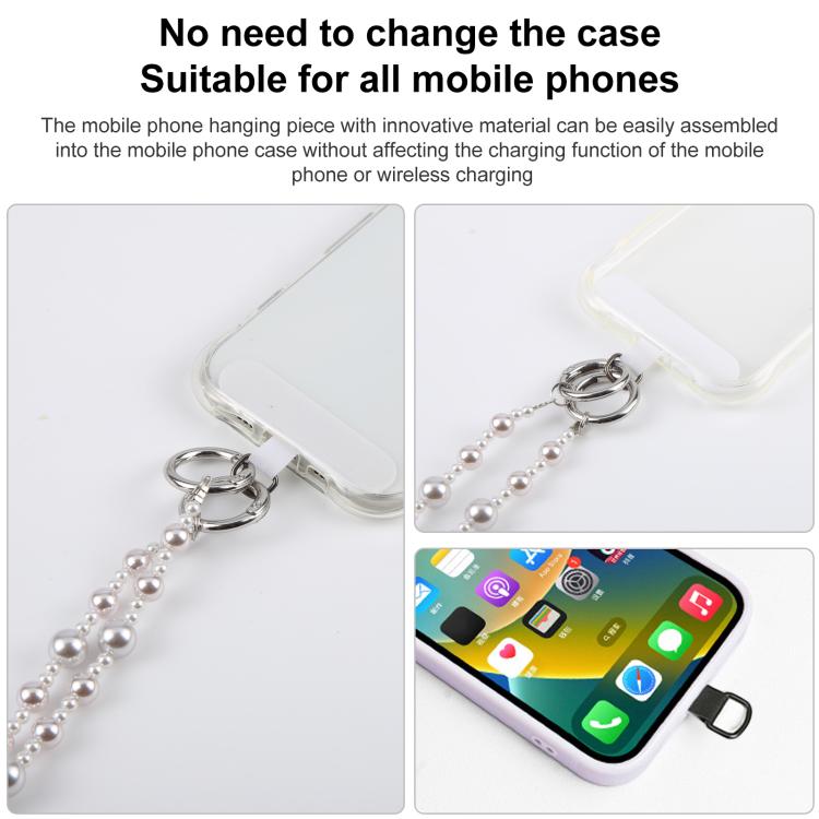 Catena per cellulare lucida con perle, cordino a tracolla con laccetto di sicurezza per donne e ragazze.
