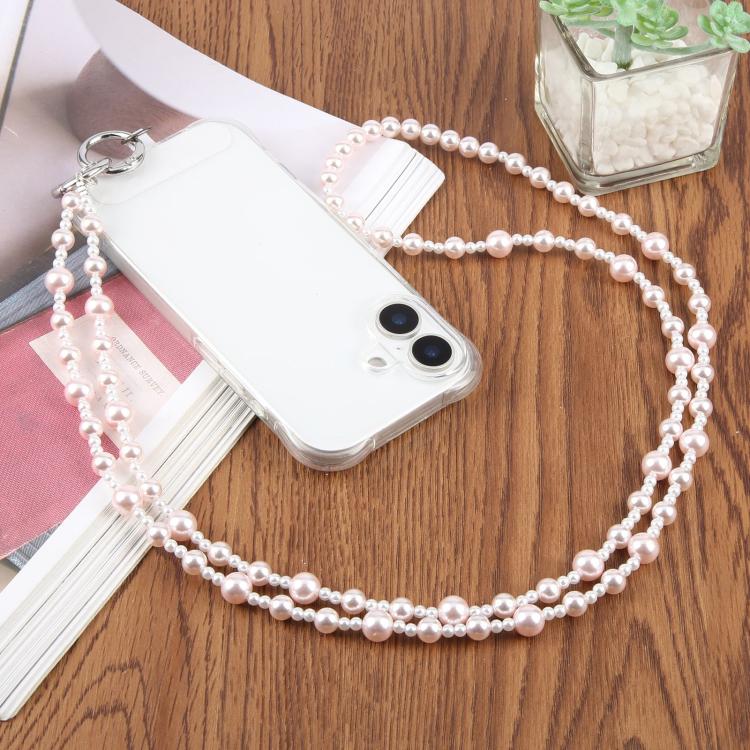 Catena per cellulare lucida con perle, cordino a tracolla con laccetto di sicurezza per donne e ragazze.