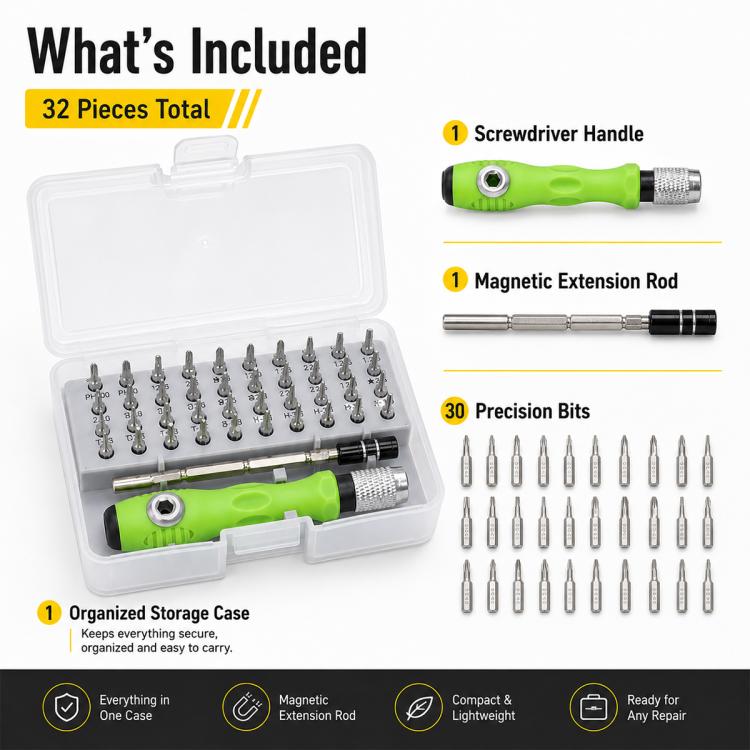 Set di punte per cacciavite magnetiche multifunzionali 32 in 1, Screwdriver Bit Set