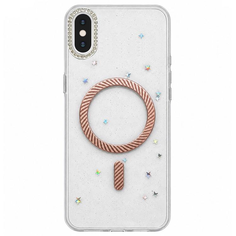 Custodia magnetica per telefono con inserti in resina epossidica glitterata., For iPhone XS Max