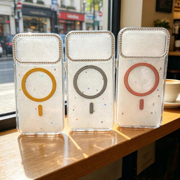 Custodia magnetica per telefono con inserti in resina epossidica glitterata., For iPhone 15, For iPhone 14 Plus, For iPhone 14, For iPhone 14 Pro