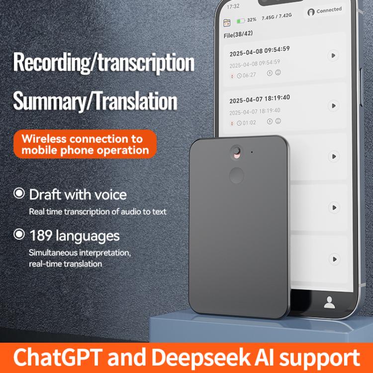Registratore vocale intelligente AI ultra sottile a doppio tasto in formato A3 verticale, compatibile con l'app AIREC., 8GB, 16GB, 32GB, 64GB, 128GB, 256GB