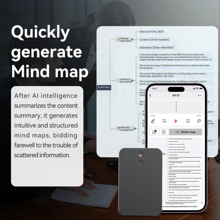 Registratore vocale intelligente AI ultra sottile a doppio tasto in formato A3 verticale, compatibile con l'app AIREC., 8GB, 16GB, 32GB, 64GB, 128GB, 256GB