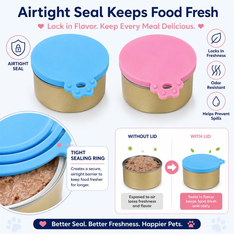 2 lattine per cibo per animali con coperchio in silicone ermetico