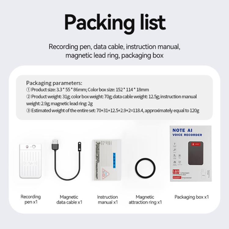 Registratore vocale intelligente AI ultrasottile con doppia tastiera e impronta vocale, compatibile con AIREC-APP., 8GB, 16GB, 32GB, 64GB, 128GB, 256GB