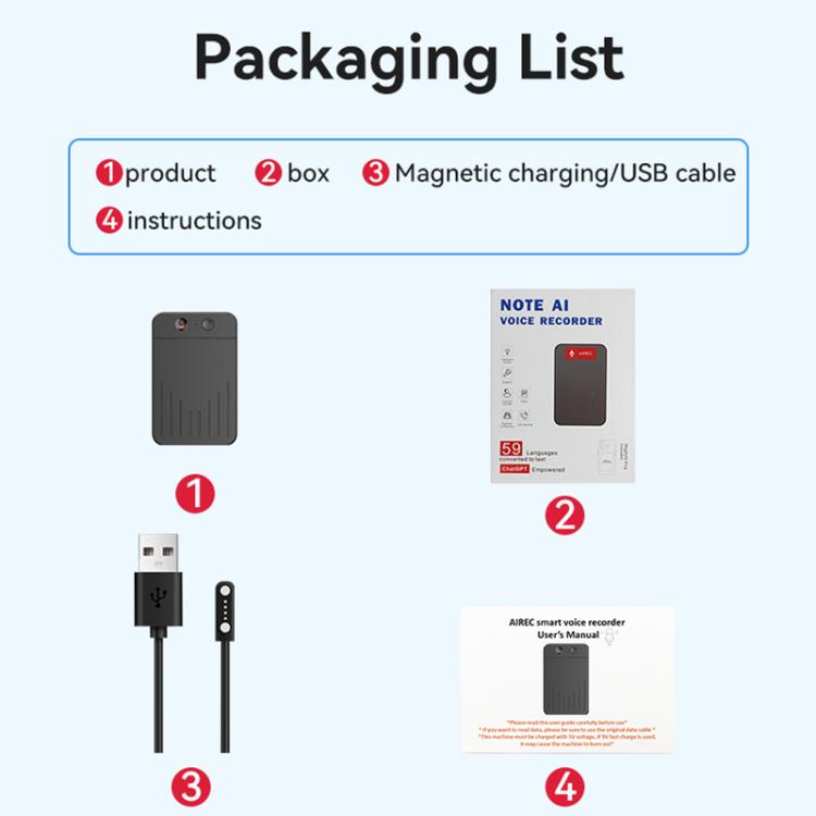 Tastiera A3 con doppia tastiera a righe a V, ultra sottile, con intelligenza artificiale e registratore vocale intelligente, supporto per AIREC-APP., 8GB, 16GB, 32GB, 64GB, 128GB, 256GB