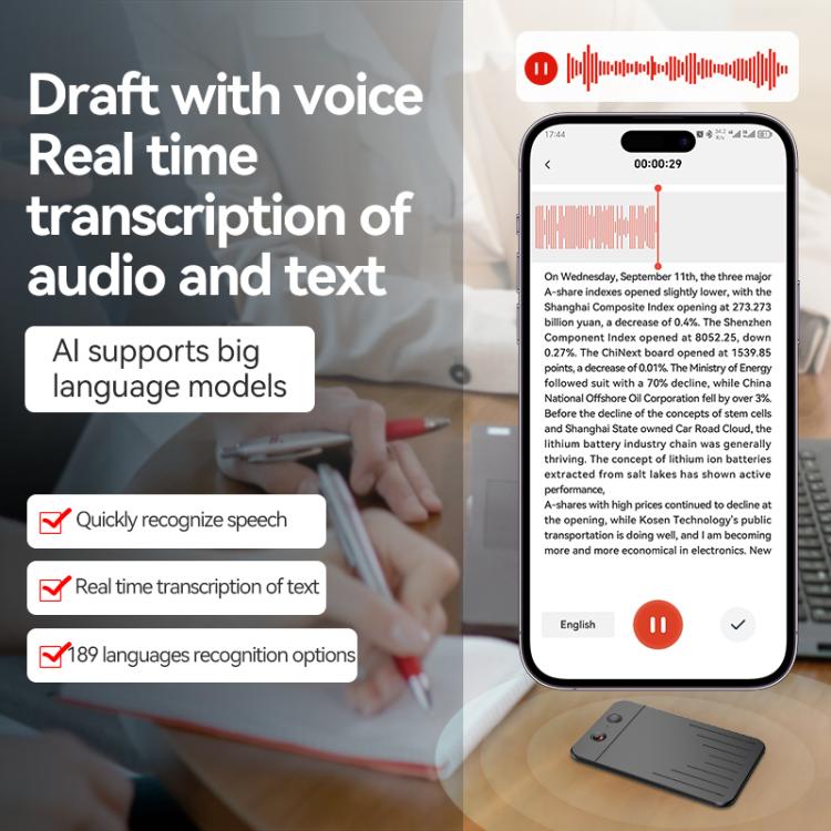 Tastiera A3 con doppia tastiera a righe a V, ultra sottile, con intelligenza artificiale e registratore vocale intelligente, supporto per AIREC-APP., 8GB, 16GB, 32GB, 64GB, 128GB, 256GB
