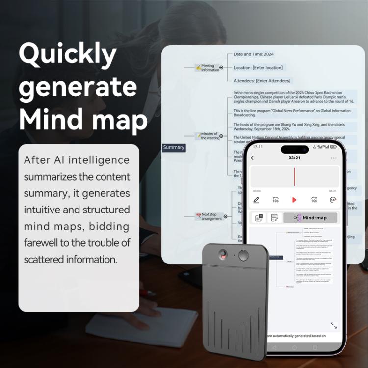 Tastiera A3 con doppia tastiera a righe a V, ultra sottile, con intelligenza artificiale e registratore vocale intelligente, supporto per AIREC-APP., 8GB, 16GB, 32GB, 64GB, 128GB, 256GB