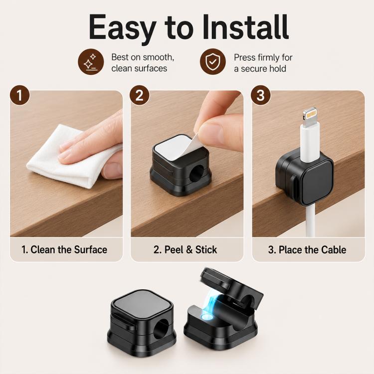 Set da 6 pezzi: organizer magnetico per cavi, supporto per cavi dati da parete