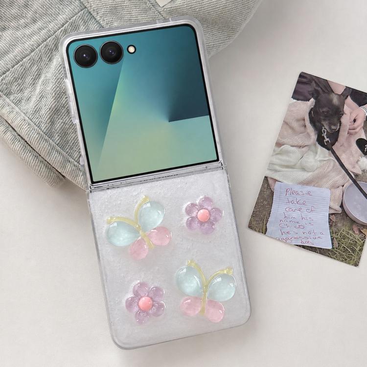 Custodia per telefono in PC con fiori smaltati e farfalle, realizzata in resina epossidica., For Galaxy Z Fold7, For Galaxy Z Flip7, For Galaxy Z Flip6 / Z Flip5, For Galaxy Z Fold6, For Galaxy Z Fold5, For Galaxy Z Fold4