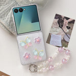 Custodia per telefono in resina PC con ciondolo a forma di farfalle e fiori smaltati, con bracciale integrato., For Galaxy Z Fold7, For Galaxy Z Flip7, For Galaxy Z Flip6 / Z Flip5, For Galaxy Z Fold6, For Galaxy Z Fold5, For Galaxy Z Fold4