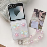 Custodia per telefono in resina PC con ciondolo a forma di farfalle e fiori smaltati, con bracciale integrato., For Galaxy Z Fold7, For Galaxy Z Flip7, For Galaxy Z Flip6 / Z Flip5, For Galaxy Z Fold6, For Galaxy Z Fold5, For Galaxy Z Fold4