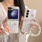 Custodia per telefono in resina PC con ciondolo a forma di farfalle e fiori smaltati, con bracciale integrato., For Galaxy Z Fold7, For Galaxy Z Flip7, For Galaxy Z Flip6 / Z Flip5, For Galaxy Z Fold6, For Galaxy Z Fold5, For Galaxy Z Fold4