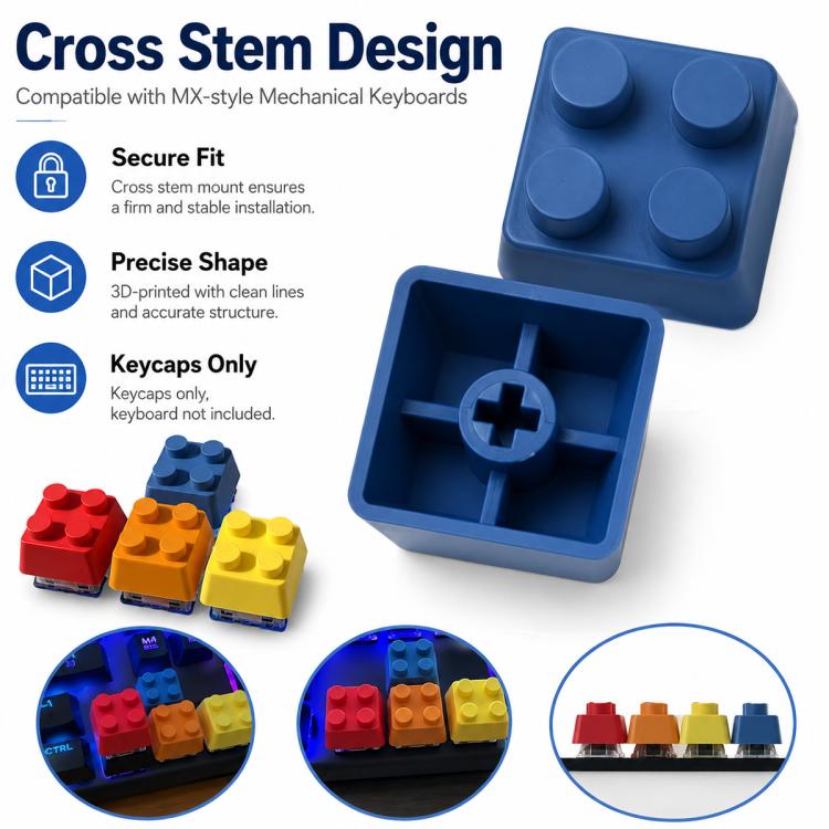 4 tasti con blocchi di costruzione 3D creativi e stelo a croce