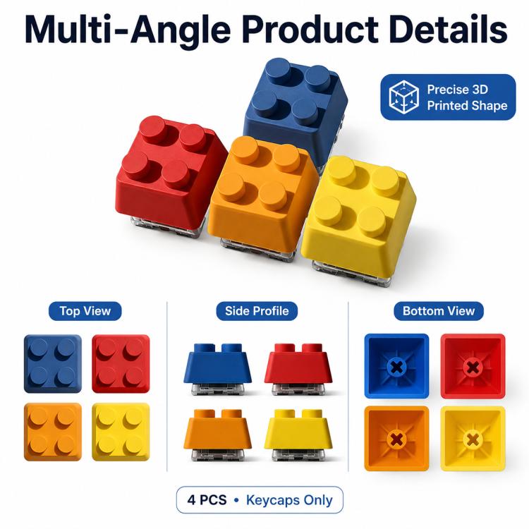 4 tasti con blocchi di costruzione 3D creativi e stelo a croce