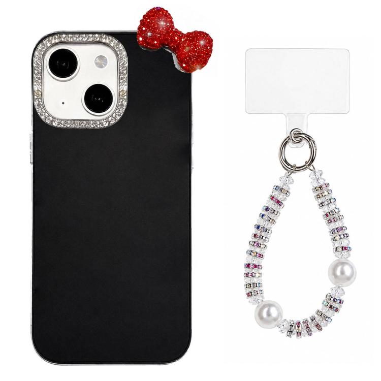 Simpatica custodia per telefono con fiocco color dopamina, adatta alla pelle sensibile, con cinturino da polso di perline., For iPhone 13 Pro, For iPhone 13