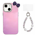 Simpatica custodia per telefono con fiocco color dopamina, adatta alla pelle sensibile, con cinturino da polso di perline., For iPhone 13 Pro, For iPhone 13