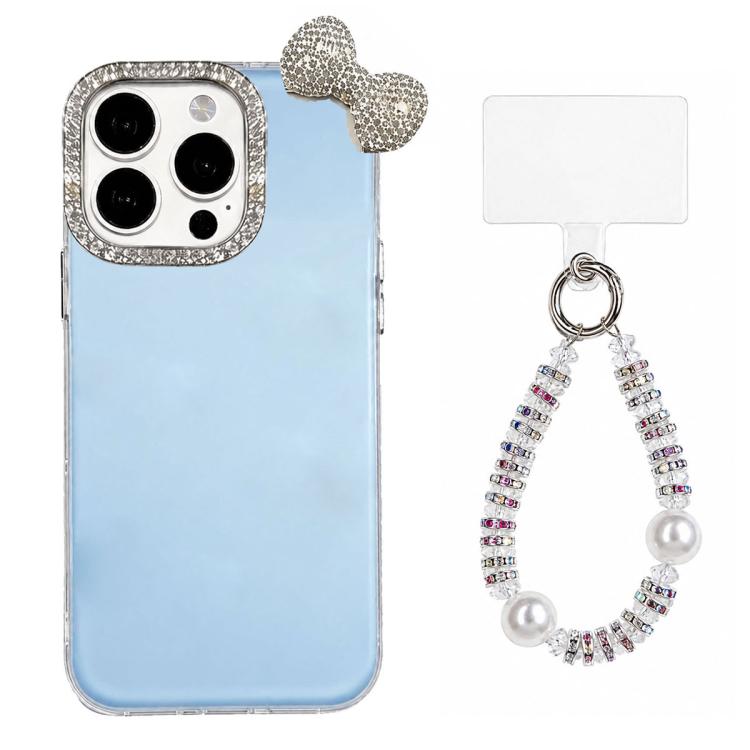 Simpatica custodia per telefono con fiocco color dopamina, adatta alla pelle sensibile, con cinturino da polso di perline., For iPhone 13 Pro, For iPhone 13