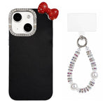 Simpatica custodia per telefono con fiocco color dopamina, adatta alla pelle sensibile, con cinturino da polso di perline., For iPhone 13 Pro, For iPhone 13
