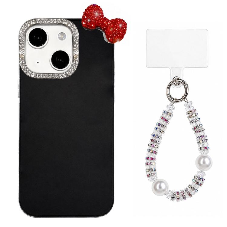 Simpatica custodia per telefono con fiocco color dopamina, adatta alla pelle sensibile, con cinturino da polso di perline., For iPhone 13 Pro, For iPhone 13