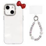 Simpatica custodia per telefono con fiocco color dopamina, adatta alla pelle sensibile, con cinturino da polso di perline., For iPhone 13 Pro, For iPhone 13