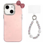 Simpatica custodia per telefono con fiocco color dopamina, adatta alla pelle sensibile, con cinturino da polso di perline., For iPhone 13 Pro, For iPhone 13
