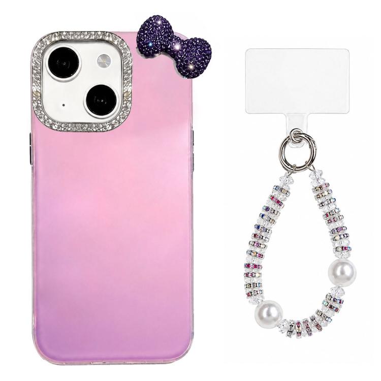 Simpatica custodia per telefono con fiocco color dopamina, adatta alla pelle sensibile, con cinturino da polso di perline., For iPhone 13 Pro, For iPhone 13