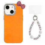 Simpatica custodia per telefono con fiocco color dopamina, adatta alla pelle sensibile, con cinturino da polso di perline., For iPhone 13 Pro, For iPhone 13