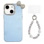 Simpatica custodia per telefono con fiocco color dopamina, adatta alla pelle sensibile, con cinturino da polso di perline., For iPhone 13 Pro, For iPhone 13