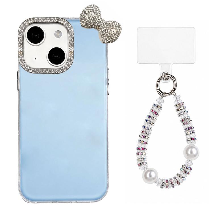Simpatica custodia per telefono con fiocco color dopamina, adatta alla pelle sensibile, con cinturino da polso di perline., For iPhone 13 Pro, For iPhone 13