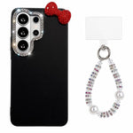 Simpatica custodia per telefono con fiocco color dopamina, adatta alla pelle sensibile, con cinturino da polso di perline., For Galaxy S23 Ultra 5G