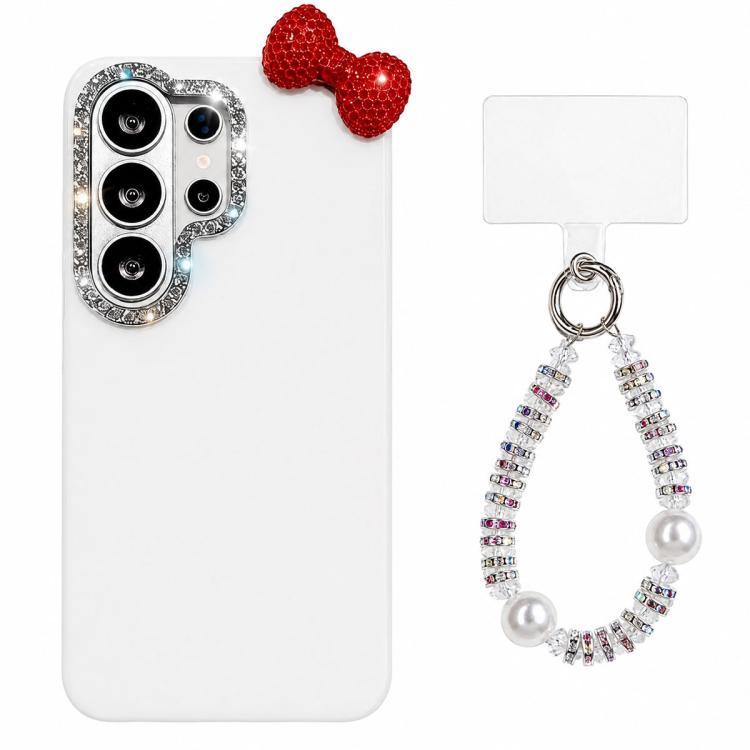 Simpatica custodia per telefono con fiocco color dopamina, adatta alla pelle sensibile, con cinturino da polso di perline., For Galaxy S23 Ultra 5G