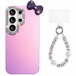 Simpatica custodia per telefono con fiocco color dopamina, adatta alla pelle sensibile, con cinturino da polso di perline., For Galaxy S23 Ultra 5G