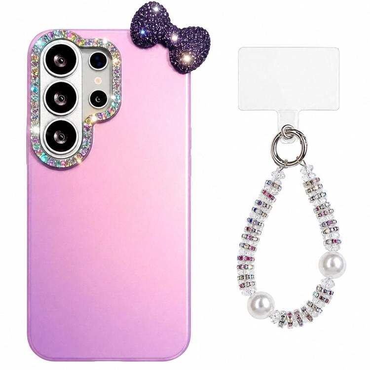 Simpatica custodia per telefono con fiocco color dopamina, adatta alla pelle sensibile, con cinturino da polso di perline., For Galaxy S23 Ultra 5G