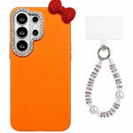 Simpatica custodia per telefono con fiocco color dopamina, adatta alla pelle sensibile, con cinturino da polso di perline., For Galaxy S23 Ultra 5G