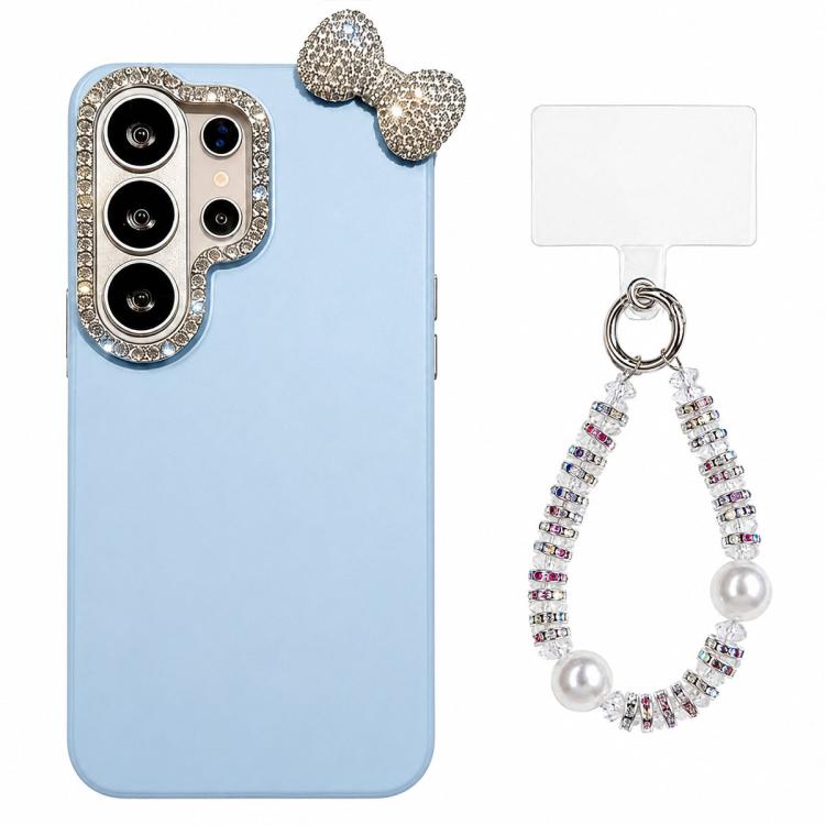 Simpatica custodia per telefono con fiocco color dopamina, adatta alla pelle sensibile, con cinturino da polso di perline., For Galaxy S23 Ultra 5G