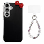 Simpatica custodia per telefono con fiocco color dopamina, adatta alla pelle sensibile, con cinturino da polso di perline., For Galaxy A15 5G, For Galaxy A55 5G, For Galaxy A35 5G