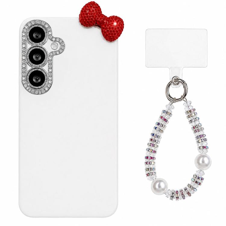 Simpatica custodia per telefono con fiocco color dopamina, adatta alla pelle sensibile, con cinturino da polso di perline., For Galaxy A15 5G, For Galaxy A55 5G, For Galaxy A35 5G