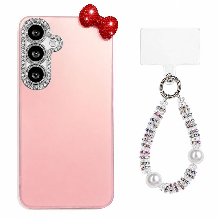Simpatica custodia per telefono con fiocco color dopamina, adatta alla pelle sensibile, con cinturino da polso di perline., For Galaxy A15 5G, For Galaxy A55 5G, For Galaxy A35 5G