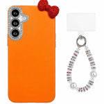 Simpatica custodia per telefono con fiocco color dopamina, adatta alla pelle sensibile, con cinturino da polso di perline., For Galaxy A15 5G, For Galaxy A55 5G, For Galaxy A35 5G