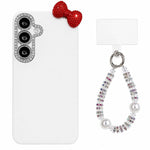 Simpatica custodia per telefono con fiocco color dopamina, adatta alla pelle sensibile, con cinturino da polso di perline., For Galaxy A15 5G, For Galaxy A55 5G, For Galaxy A35 5G