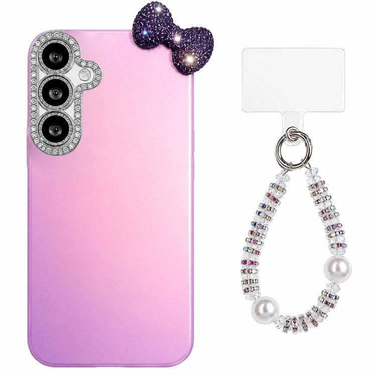 Simpatica custodia per telefono con fiocco color dopamina, adatta alla pelle sensibile, con cinturino da polso di perline., For Galaxy A15 5G, For Galaxy A55 5G, For Galaxy A35 5G