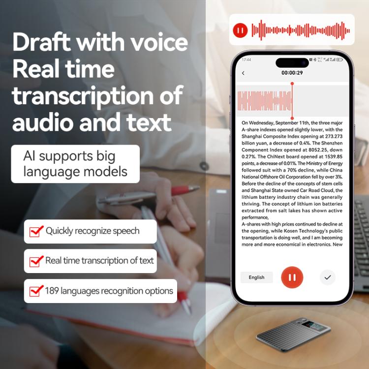 A3P Display destro da 0,96 pollici con texture a strisce, ultra sottile, registratore vocale intelligente AI, supporto AIREC-APP, 8GB, 16GB, 32GB, 64GB, 128GB, 256GB