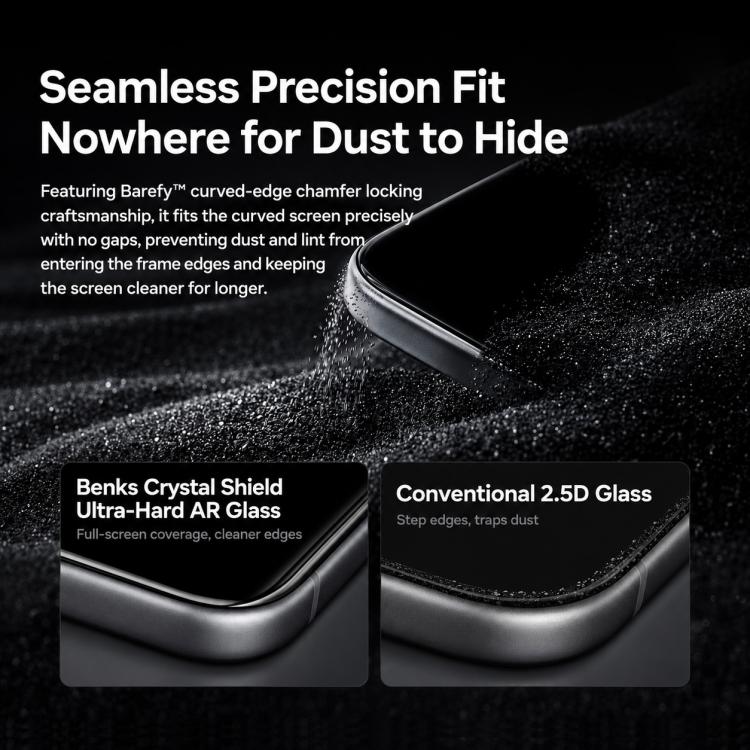 Pellicola protettiva HD Benks Crystal Shield ultra resistente alle cadute e delicata sugli occhi., For iPhone 17 Pro Max, For iPhone 17 Pro
