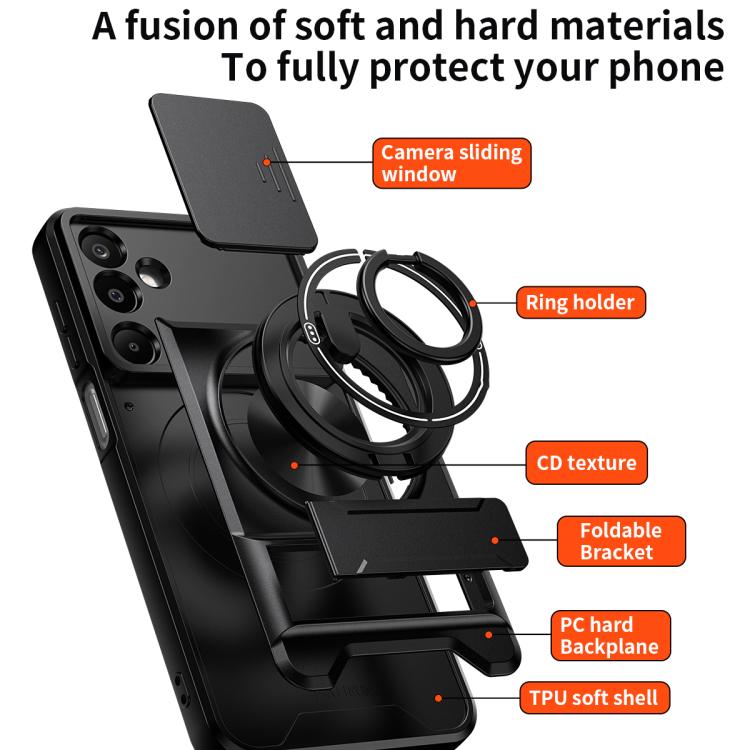 Custodia per telefono multifunzionale magnetica antiurto con finestra scorrevole per obiettivo., For Samsung Galaxy M16 5G
