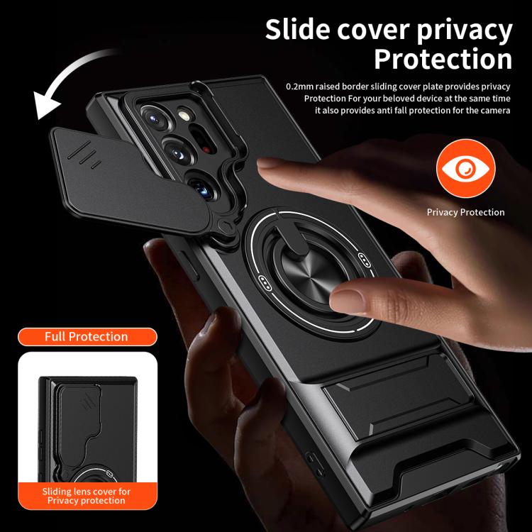 Custodia per telefono multifunzionale magnetica antiurto con finestra scorrevole per obiettivo., For Galaxy Note20 Ultra 5G, For Galaxy Note20, For Galaxy Note10+ 4G