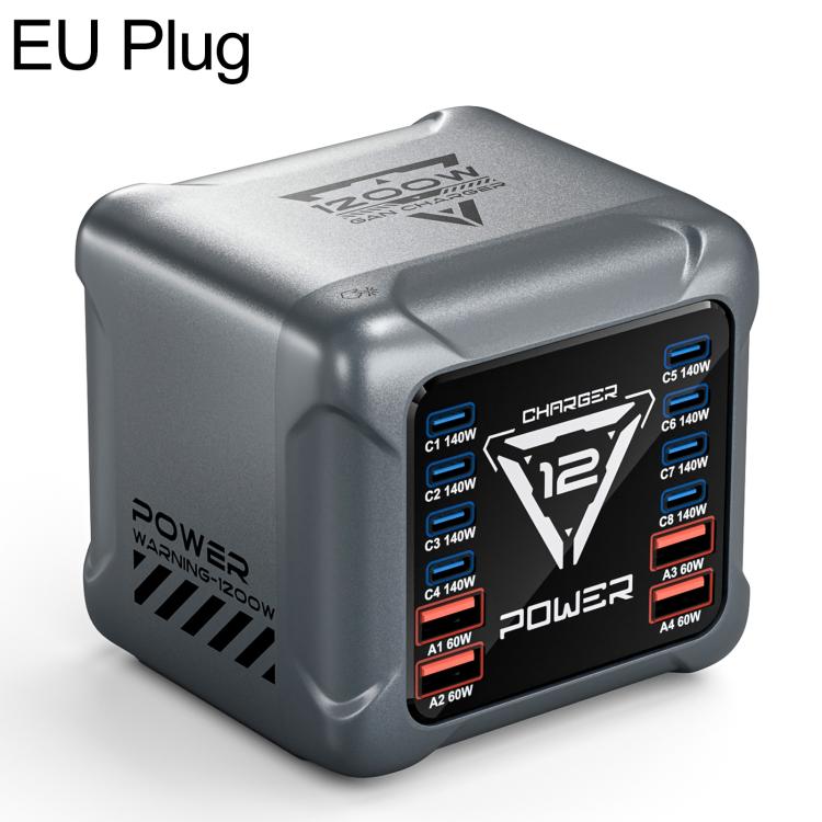 Caricabatterie da tavolo multi-interfaccia GaN BK-127D da 1200 W con illuminazione touch RGB, EU Plug, US Plug, AU Plug, UK Plug