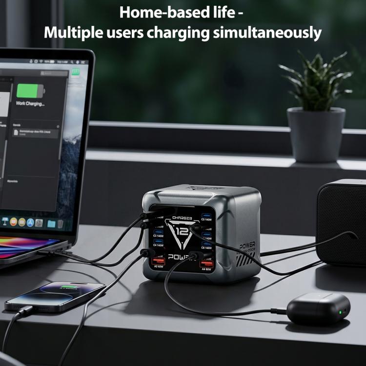 Caricabatterie da tavolo multi-interfaccia GaN BK-127D da 1200 W con illuminazione touch RGB, EU Plug, US Plug, AU Plug, UK Plug