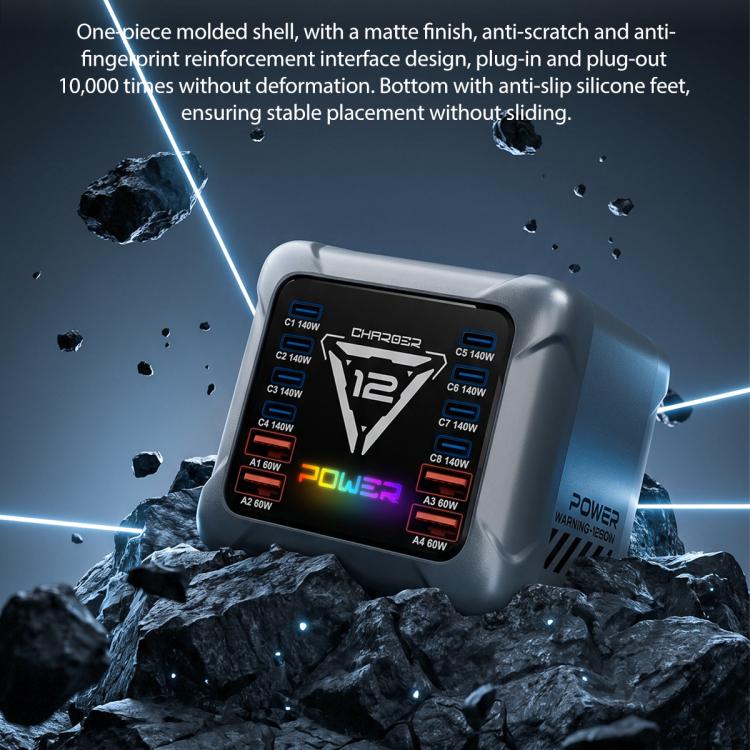 Caricabatterie da tavolo multi-interfaccia GaN BK-127D da 1200 W con illuminazione touch RGB, EU Plug, US Plug, AU Plug, UK Plug