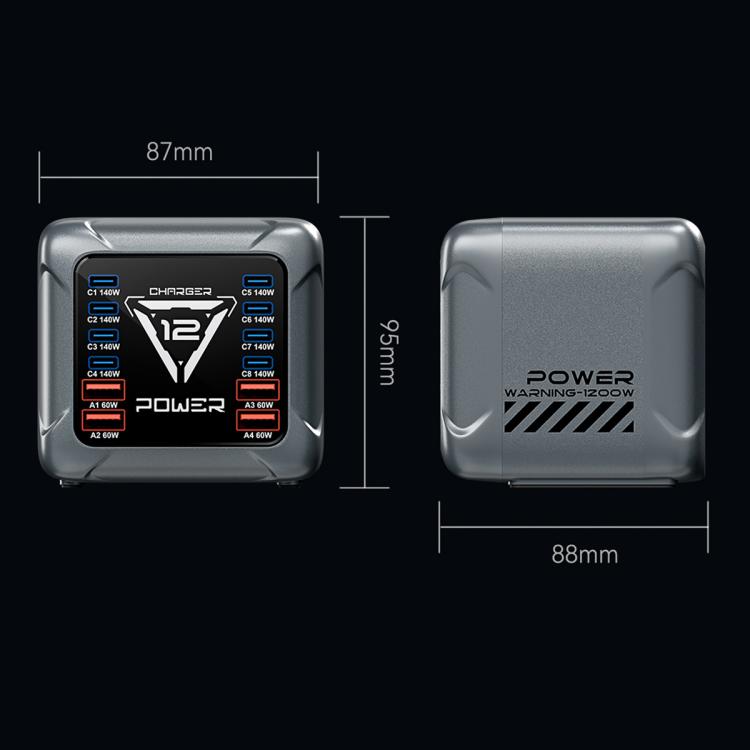 Caricabatterie da tavolo multi-interfaccia GaN BK-127D da 1200 W con illuminazione touch RGB, EU Plug, US Plug, AU Plug, UK Plug